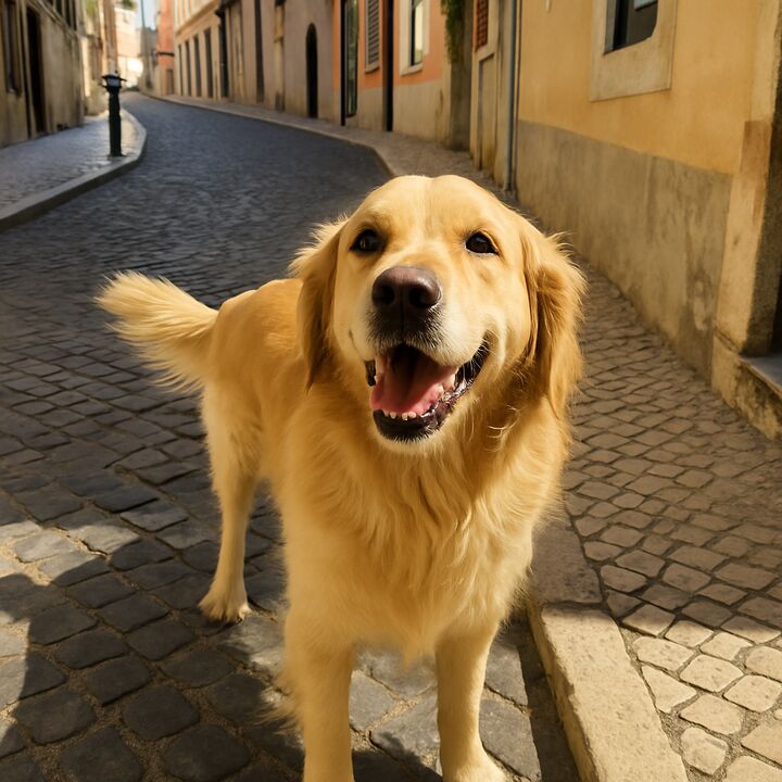 A dog on a street in Lisbon